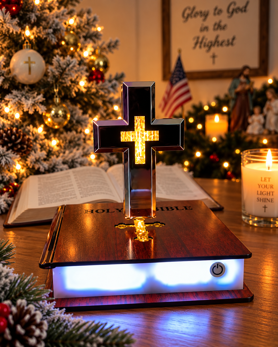 Glowing Cross Bible Stand
